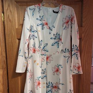White Floral A-Line Dress - Long sleeve